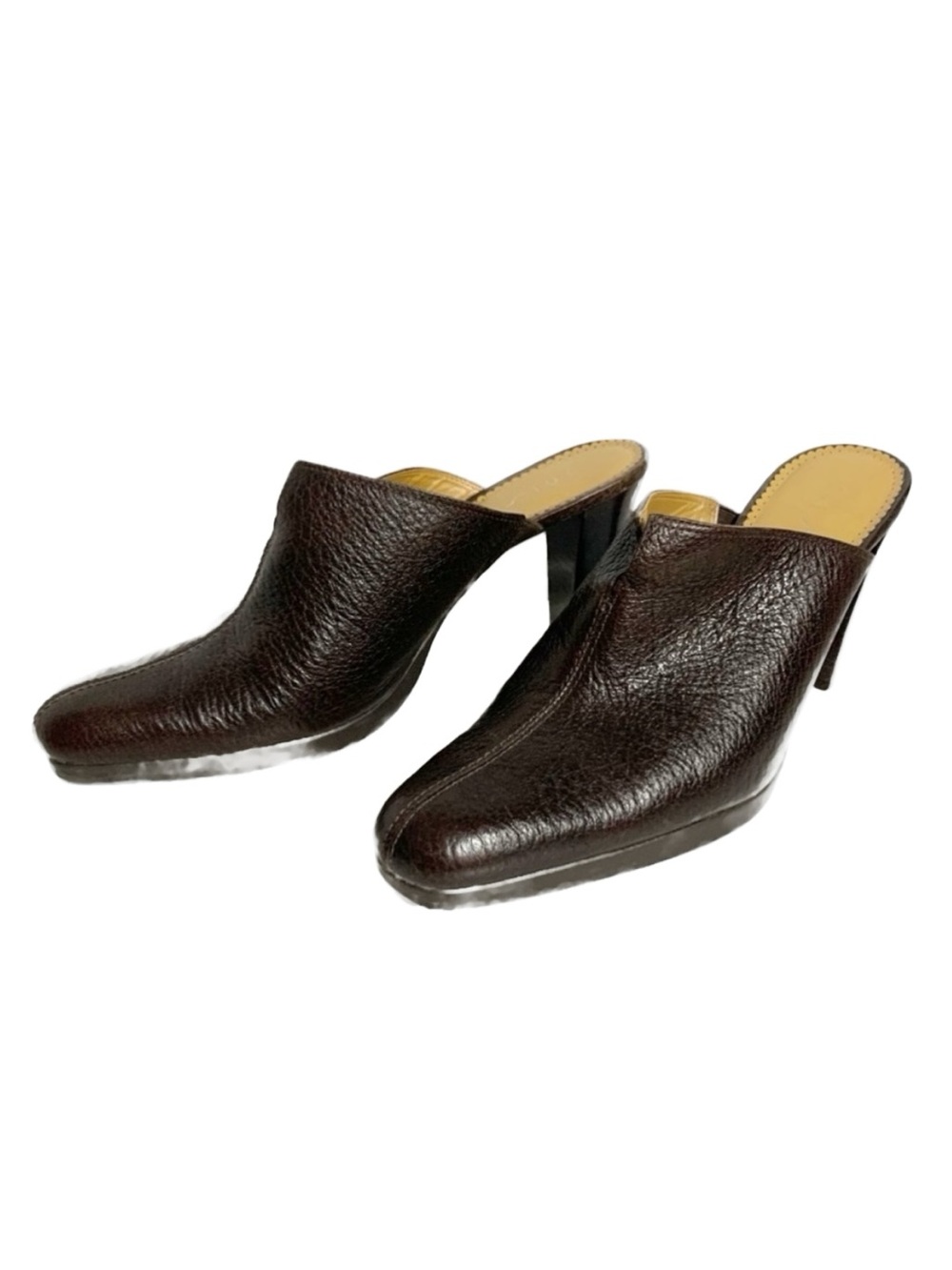 Unisa Sultana Pebbled Leather Slip On Mule Clogs Stacked Wooden Heel Closed Toe